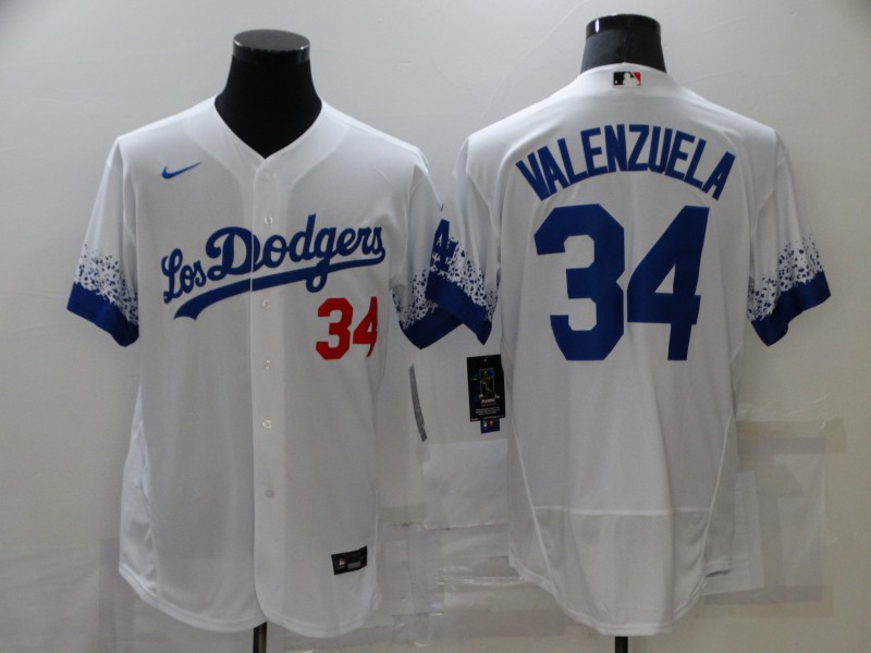 Men Los Angeles Dodgers #34 Valenzuela White City Edition Elite Nike 2021 MLB Jersey